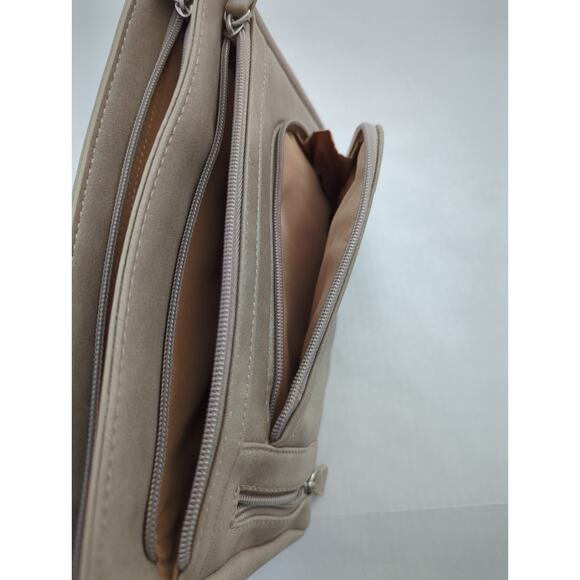 MultiSac Tan Gray Vegan Leather Shoulder Bag Adjustable Strap 10 x 8 x 2 - Picture 3 of 9